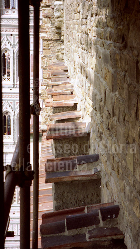 Close-up of the original supports for the scaffolding at the height of the tambour in Santa Maria del Fiore, Florence