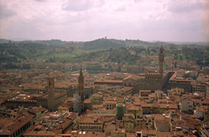 Panorama from the Cupola of the Florence Cathedral. The Bargello, the Badia Fiorentina, Palazzo Vecchio and the Uffizi are recognisable.
