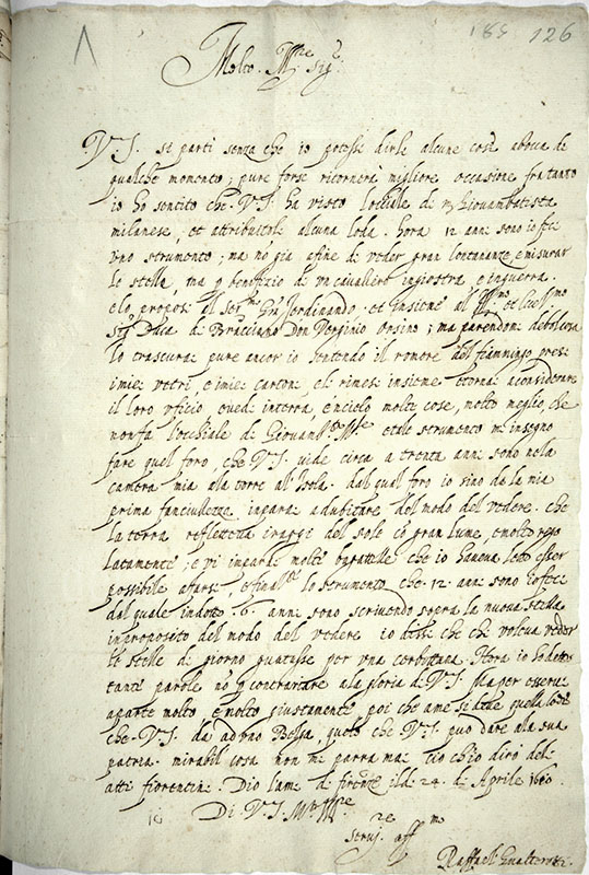 RAFFAELLO GUALTEROTTI, Lettera a Galileo, 24 aprile 1610