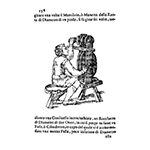 Tornio per preparare forme per molatura (C.A. Manzini, L'occhiale all'occhio, 1660)